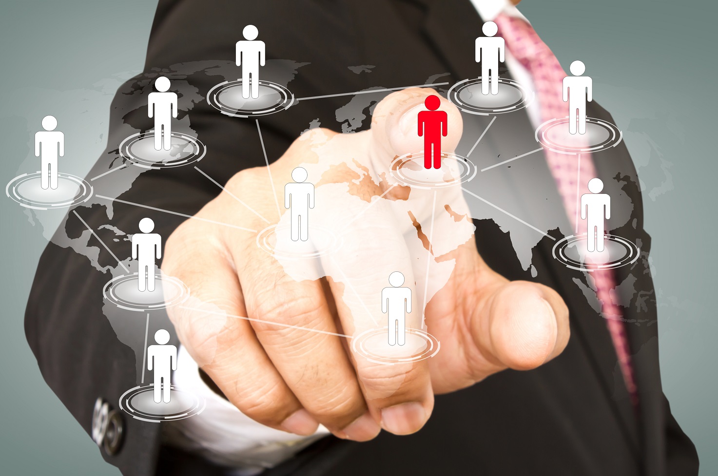 Social Network concept: hand point to social network and world