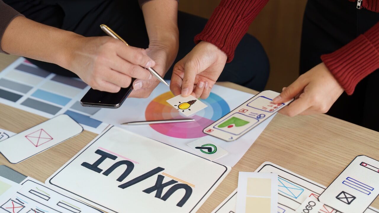 Children using colored pencils to complete alphabet and shape learning worksheets at a classroom table.